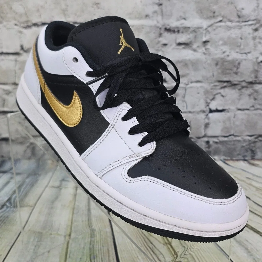 Nike Air Jordan 1 Low Sneakers 7Y White Black Gold Metallic Leather 553560-127